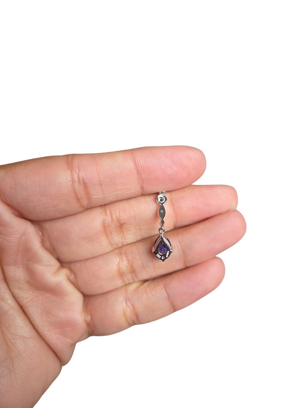 925 China Sterling Silver Dangle Earrings with Deep Blue Teardrop Gemstones 1.5" - Picture 2 of 3